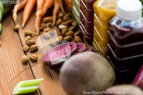 Image of bottles with different fruit or vegetable juices