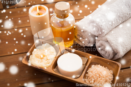 Image of natural cosmetics and bath towels