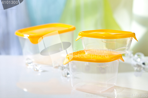 Image of empty plastic food boxes