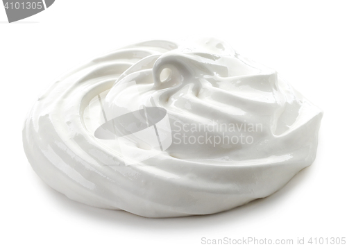 Image of whipped eggs whites on white background