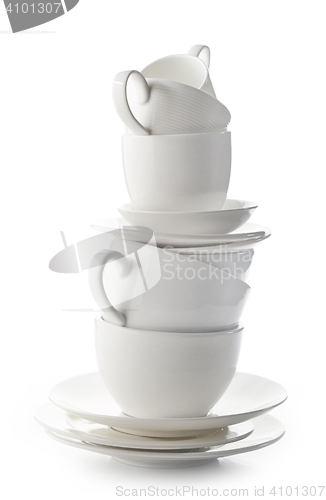 Image of stack of white cups and plates