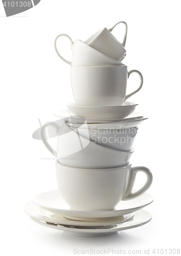 Image of stack of white cups and plates