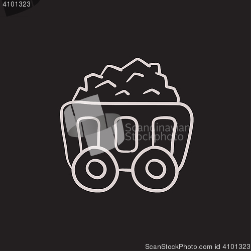 Image of Mining coal cart sketch icon.