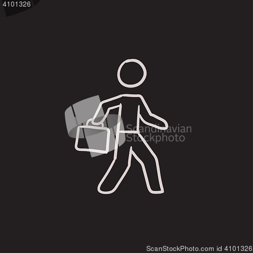 Image of Businessman walking with briefcase sketch icon.
