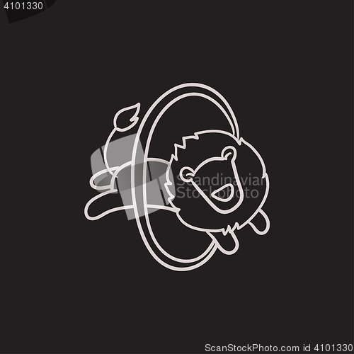 Image of Lion jumping through ring sketch icon.