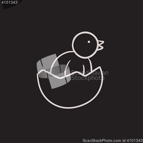 Image of Chick peeking out of egg shell sketch icon.