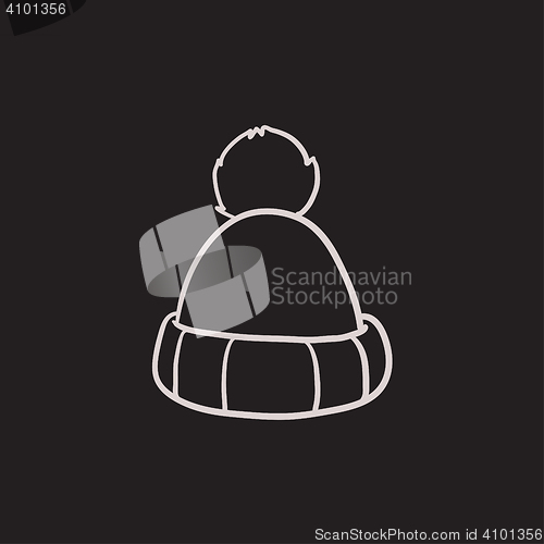 Image of Knitted hat sketch icon.