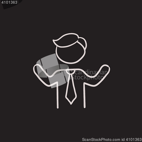 Image of Man with raised arms sketch icon.