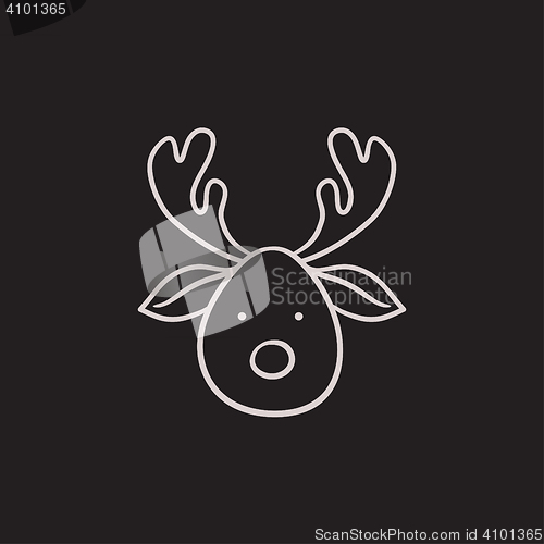 Image of Christmas deer sketch icon.