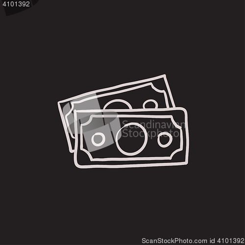 Image of Money banknotes sketch icon.