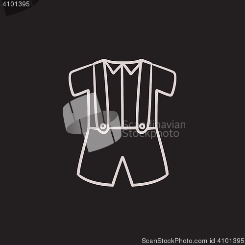 Image of Baby shirt and shorts with suspenders sketch icon.