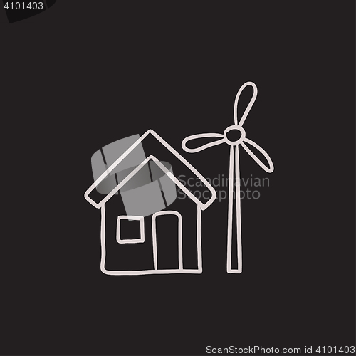 Image of House with windmill sketch icon.