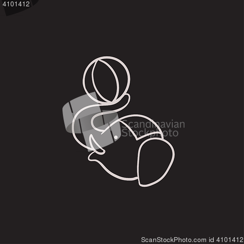 Image of Circus elephant playing with ball sketch icon.