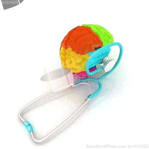 Image of stethoscope and brain. 3d illustration
