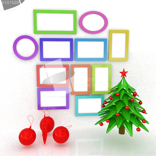 Image of Set of Christmas and New Year frames and Christmas tree. 3D rend