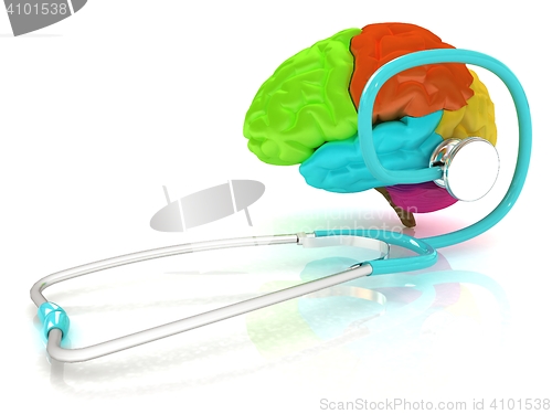 Image of stethoscope and brain. 3d illustration