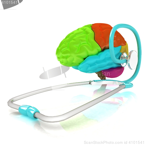 Image of stethoscope and brain. 3d illustration
