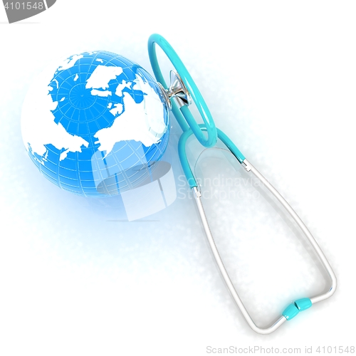 Image of Stethoscope and Earth.3d illustration