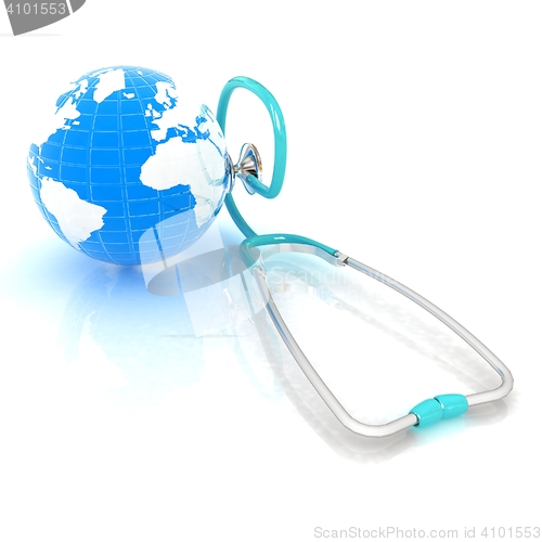 Image of stethoscope and globe.3d illustration