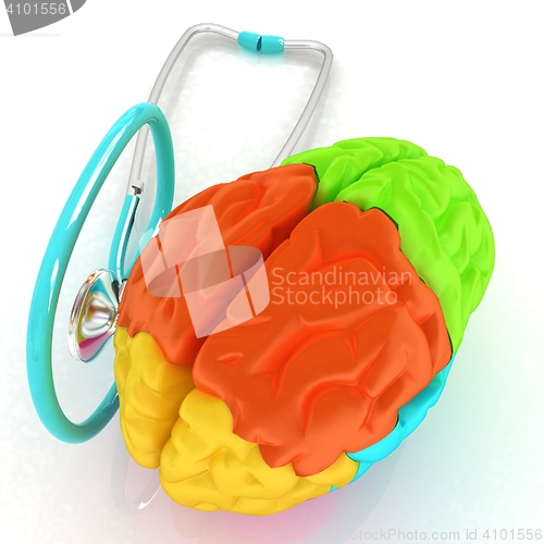 Image of stethoscope and brain. 3d illustration