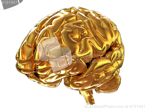 Image of Gold brain. 3d render