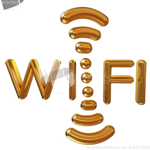 Image of Gold wifi icon for new year holidays. 3d illustration