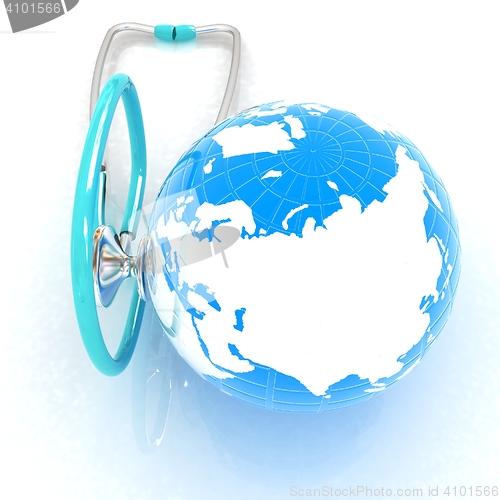 Image of stethoscope and globe.3d illustration