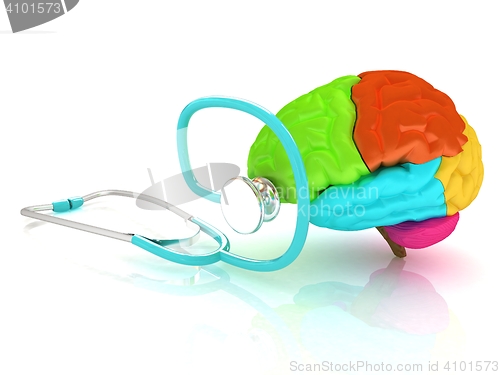 Image of stethoscope and brain. 3d illustration