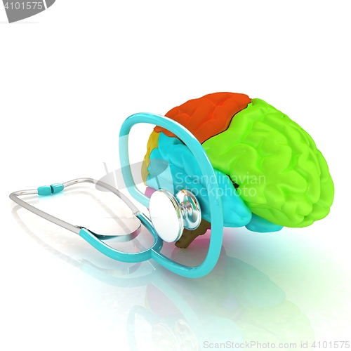 Image of stethoscope and brain. 3d illustration