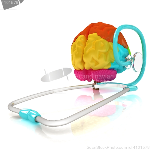 Image of stethoscope and brain. 3d illustration