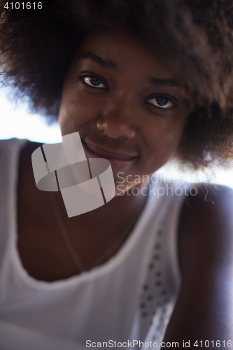 Image of Close up portrait of a beautiful young african american woman sm