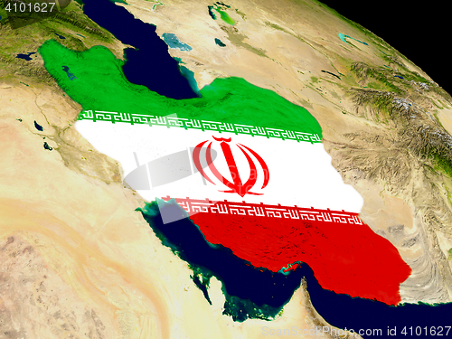 Image of Iran with flag on Earth