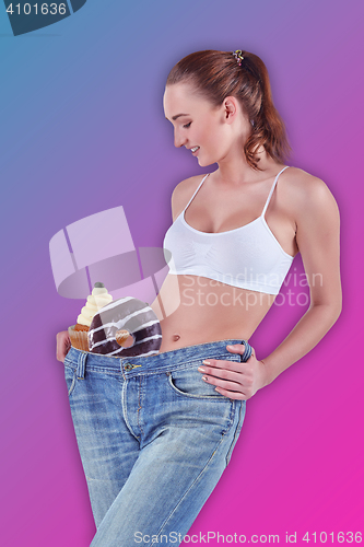 Image of Woman became skinny and wearing old jeans