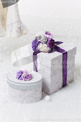 Image of Set of flower decorated present boxes