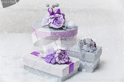 Image of Set of flower decorated present boxes