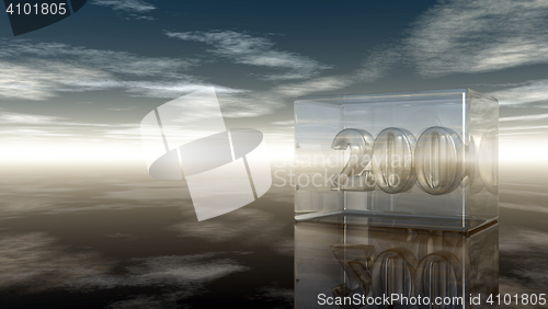 Image of number two hundred in glass cube under cloudy sky - 3d rendering