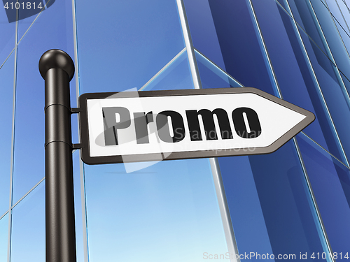 Image of Advertising concept: sign Promo on Building background