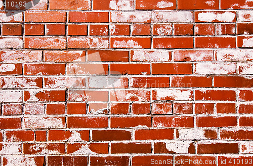 Image of Bright red grungy brick wall