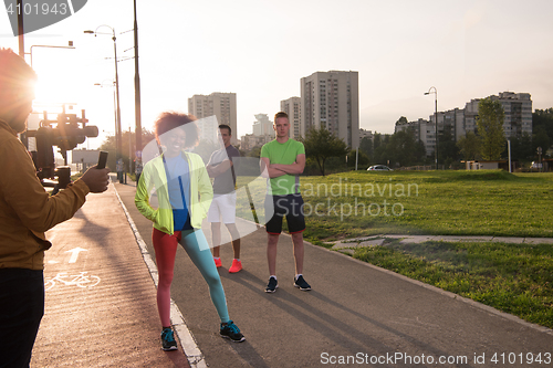 Image of portrait multiethnic group of people on the jogging