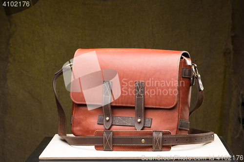 Image of Old vintage leather bag with leather strap 