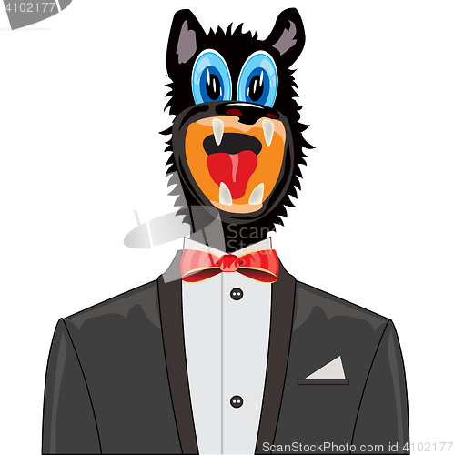 Image of Wolf in suit with tie by butterfly