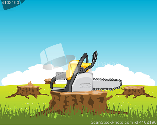 Image of Chainsaw on stump tree