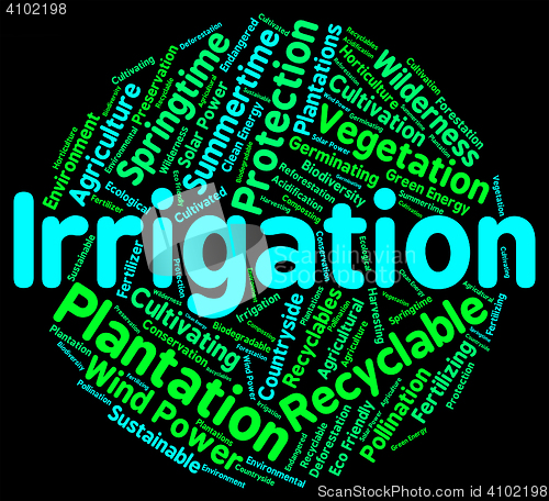 Image of Irrigation Word Shows Sprinkle Irrigating And Words