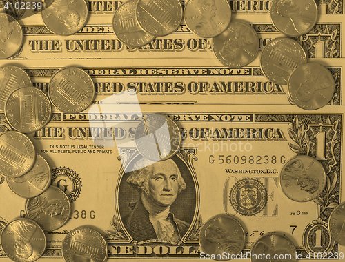 Image of Dollar coins and notes - vintage