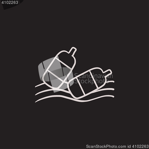 Image of Bottles floating in water sketch icon.