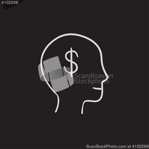 Image of Head with dollar symbol sketch icon.