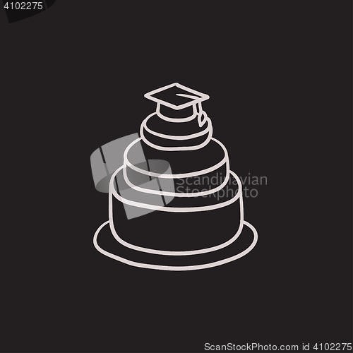 Image of Graduation cap on top of cake sketch icon.