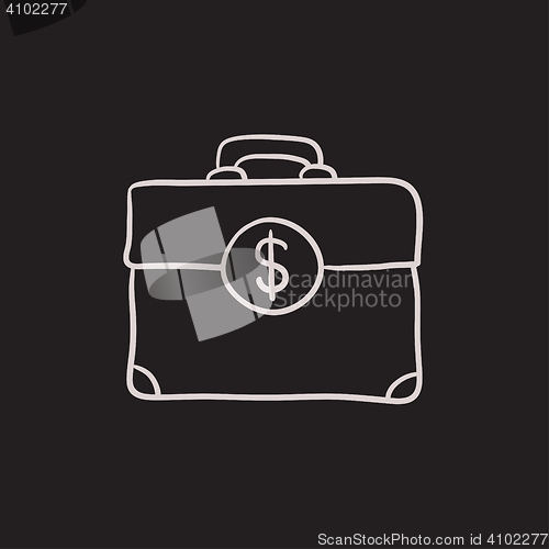 Image of Suitcase with dollar symbol sketch icon.