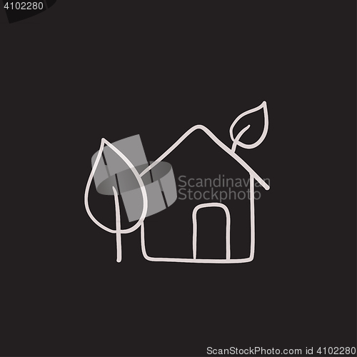 Image of Eco-friendly house sketch icon.