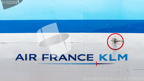 Image of LELYSTAD, THE NETHERLANDS - JUNE 9 2016 - Close-up of Air France